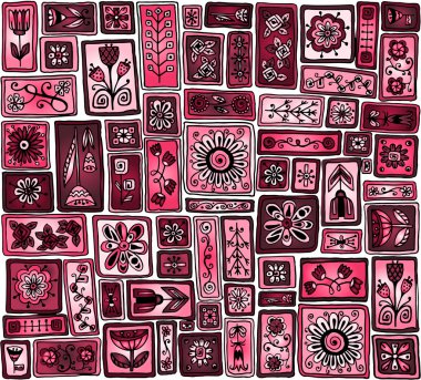 seamless modeli. örnekleyici doodle çiçekler, yapraklar, Kalpler.