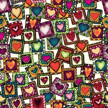 Özgün çizim doodle kalplerin seamless modeli.