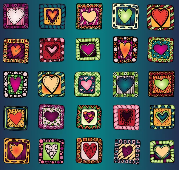 Colección de dibujos originales doodle hearts . — Vector de stock