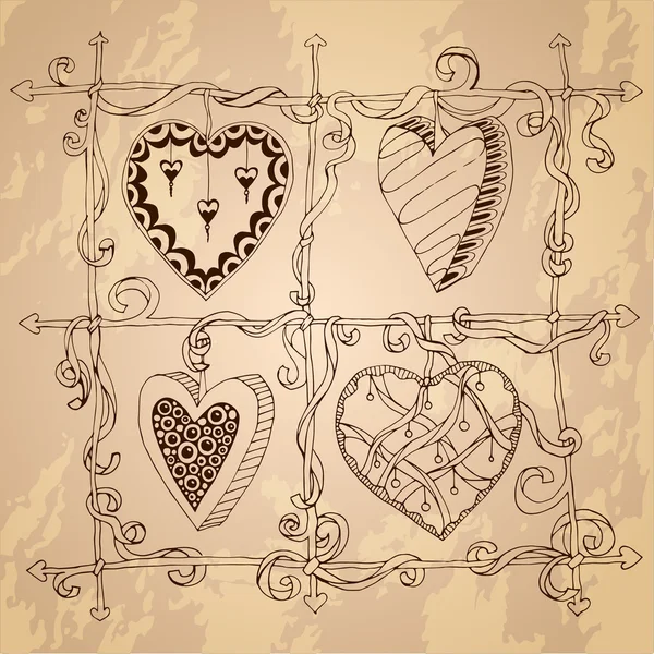 Desenho original doodle corações . — Vetor de Stock