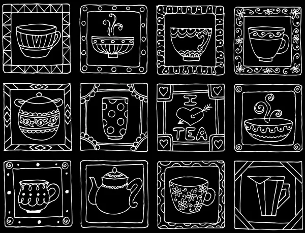 茶杯和盆架独特的设计. — 图库矢量图片