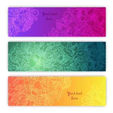 benzersiz soyut el çizilmiş desen kartı sanat çiçek ve yaprakları ile ayarlayın. Davetiyeler ve duyurular için mükemmel.