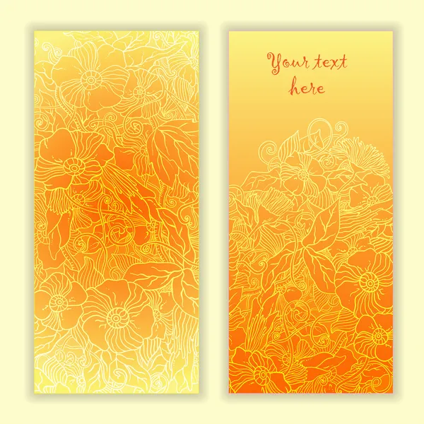 Conjunto de tarjetas de patrón abstracto único dibujado a mano con flores y hojas de arte. Perfecto para invitaciones o anuncios . — Vector de stock