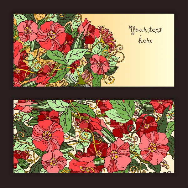 Conjunto de tarjetas de patrón abstracto único dibujado a mano con flores y hojas de arte. Perfecto para invitaciones o anuncios . — Archivo Imágenes Vectoriales