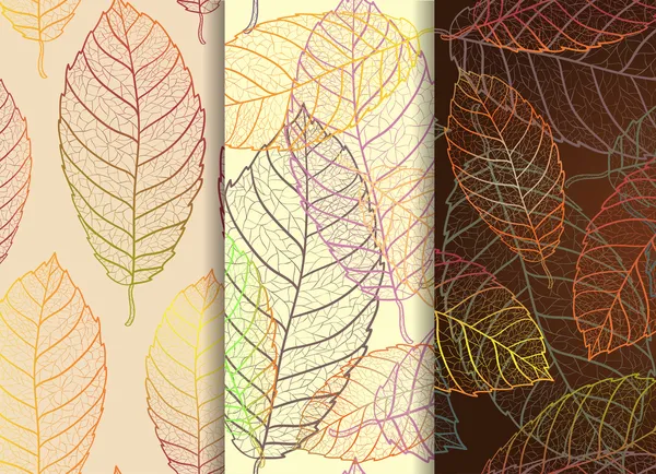 Uppsättning av tre vackra blad seamless mönster, vektor naturliga ändlösa bakgrunder, våren bakgrunder. — Stock vektor