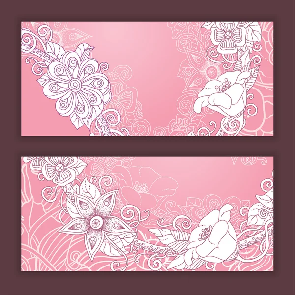 Conjunto de tarjetas de patrón abstracto único dibujado a mano con flores y hojas de arte. Perfecto para invitaciones o anuncios . — Vector de stock