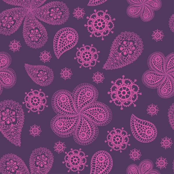 Patrón floral inconsútil de color ornamental con flores, garabatos y pepinos — Vector de stock