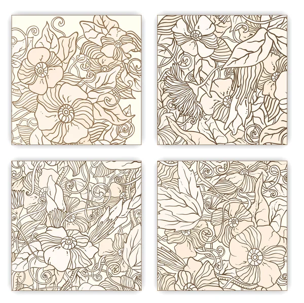 Unique pattern card set with art flowers. — Stock Vector