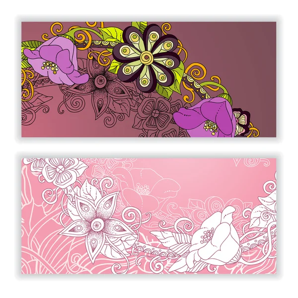 Conjunto de tarjetas de patrón único con flores de arte . — Vector de stock