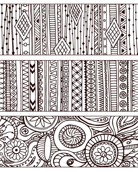 Set of unique seamless pattern and borders. Vector ethnic ornaments. — Stock Vector