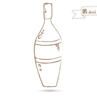 şarap şişesi beyaz zemin üzerine izole kroki