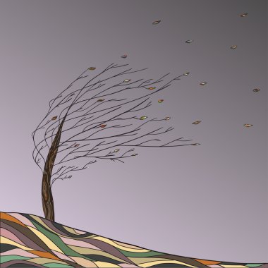 ağaç ve düşen yaprakları ile sonbahar manzarası