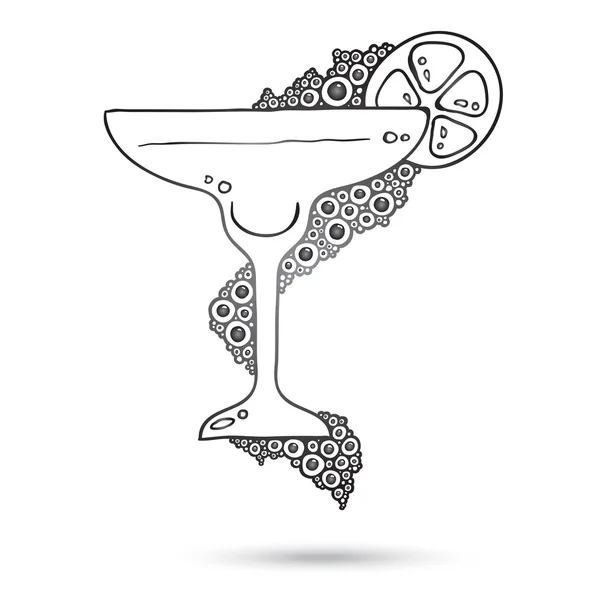 Bicchiere di vino sul modello circolare Doodle isolato — Vettoriale Stock