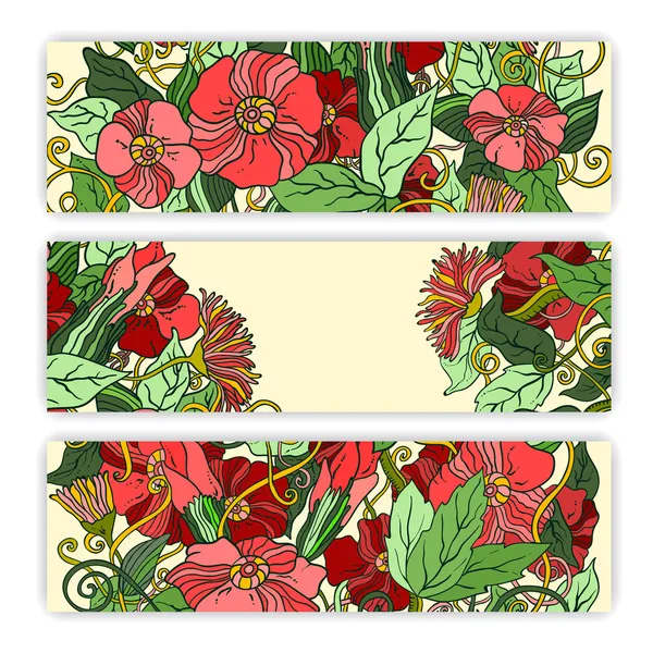 Conjunto de tarjetas de patrón único con flores de arte . — Vector de stock