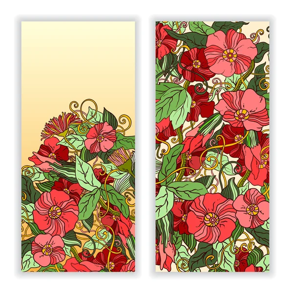 Set di carte modello unico con fiori d'arte . — Vettoriale Stock
