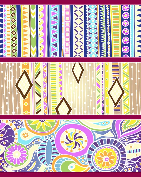 Set of unique seamless pattern and borders. Vector ethnic ornaments. — Stock Vector