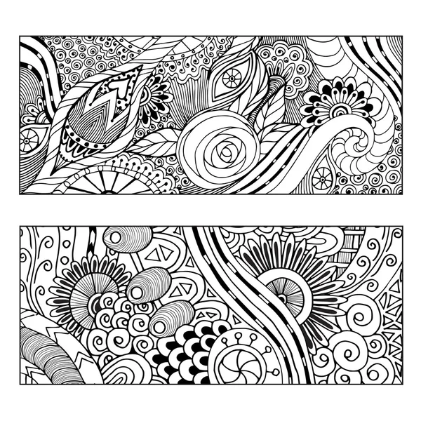 抽象的なベクトル手描き民族パターン カード セット。カードの画像テンプレート フレーム デザインのシリーズ. — ストックベクタ