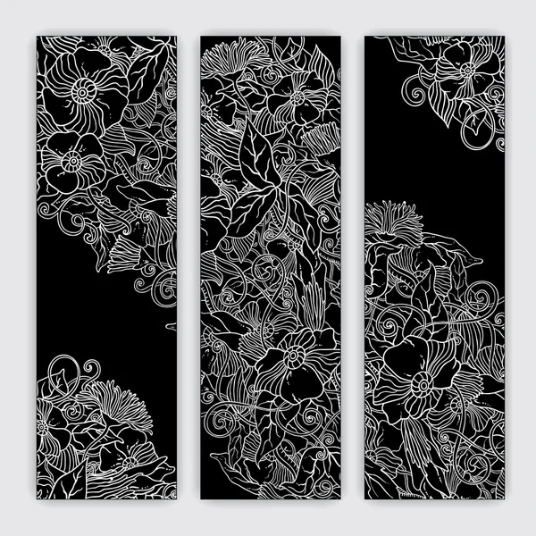 Unika mönster kort med art blommor. rad bild mallen ram design för kort. — Stock vektor