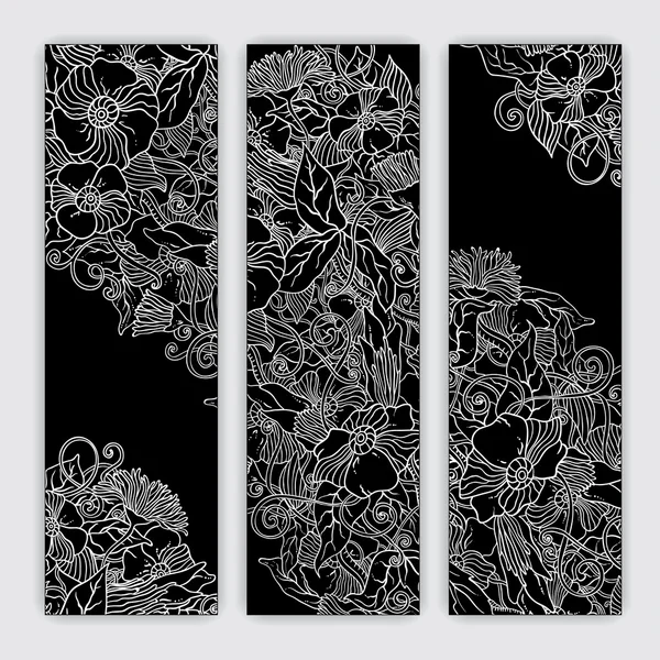 Uniek patroon kaart instellen met kunst bloemen. aantal afbeelding frame sjabloonontwerp voor kaart. — Stockvector