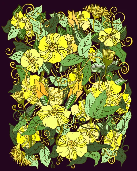 Original handgezeichnete Musterkarte mit Blumen. — Stockvektor