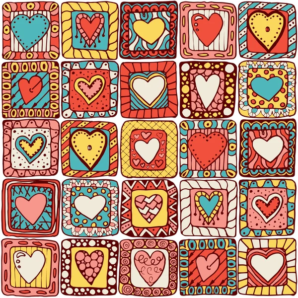 Seamless pattern of original doodle hearts. — Stock Vector