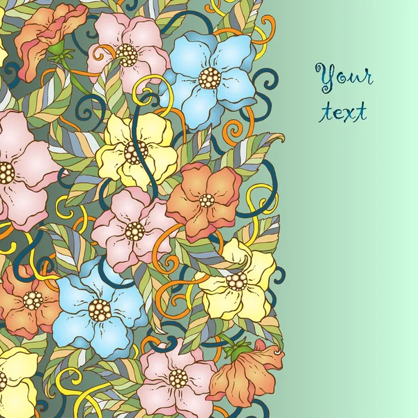 Unik abstrakt handen ritade mönster kort med art blommor och blad. perfekt för inbjudningar eller meddelanden. rad bild mallen ram design för kort. — Stock vektor