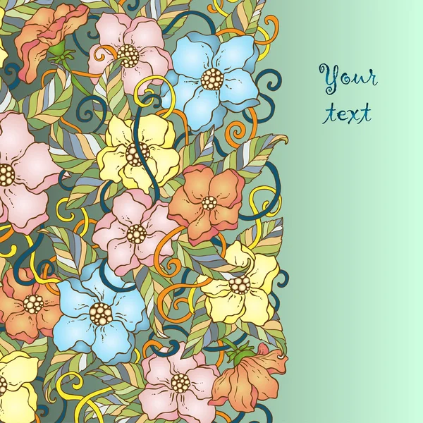 Tarjeta de patrón abstracta única dibujada a mano con flores y hojas de arte. Perfecto para invitaciones o anuncios. Serie de imagen Plantilla de diseño de marco para tarjeta . — Vector de stock