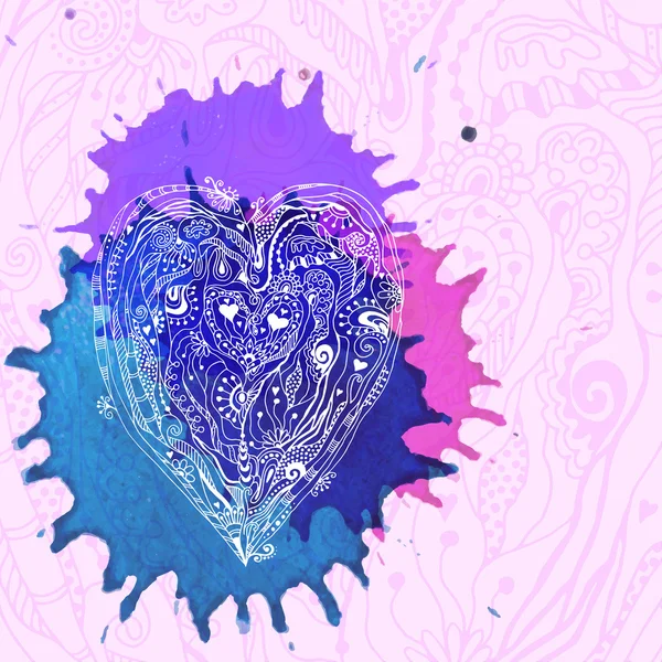 Vektorové akvarel abstraktní design s doodle srdce — Stockový vektor