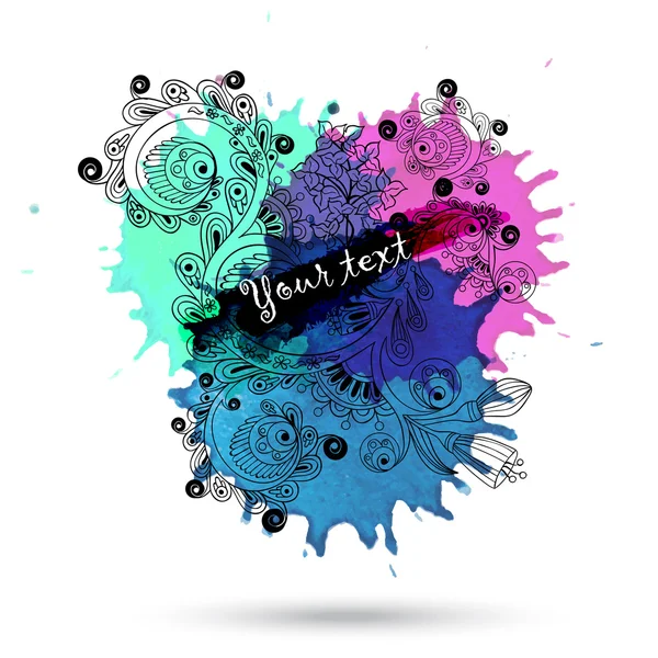 Vector watercolor abstract design with doodle — Stock Vector