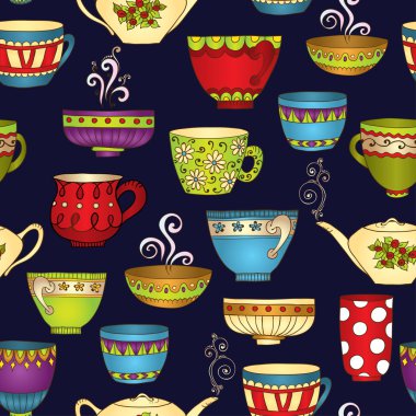 çay, kahve ve şeker doodle seamless modeli.