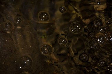 Bir derenin yüzeyinde kabarcıklar.
