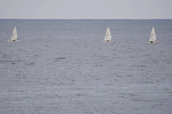 遅ればせながら海に浮かぶ帆船. — ストック写真