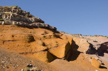 Volkanik tuff ve bazaltik kaya ile uçurum.
