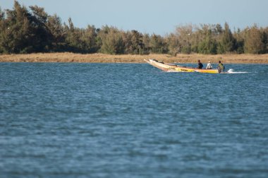 Senegal Nehri 'nde yelken açan balıkçı teknesi..