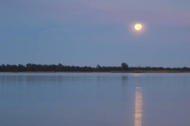 Gün batımında dolunay Senegal Nehri 'nin üzerinde..