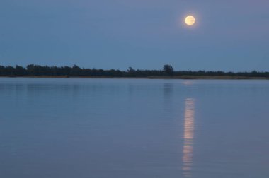 Gün batımında dolunay Senegal Nehri 'nin üzerinde..