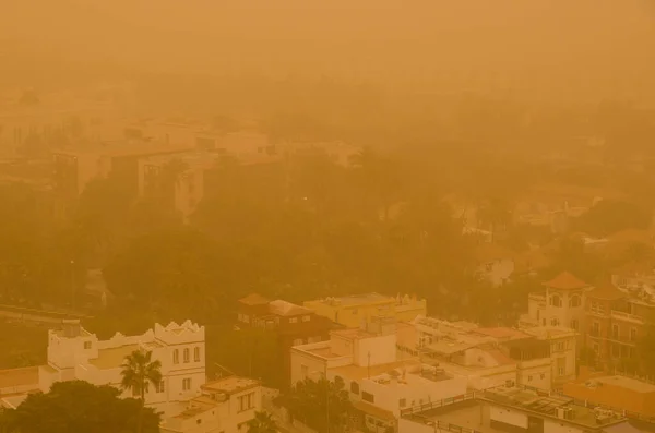 City Las Palmas Gran Canaria Dense Haze Formed Airborne Dust Imagem De Stock