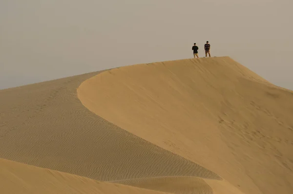 Natural Reserve Maspalomas Dunes October 2020 Two Men Sand Dune — Stockfoto
