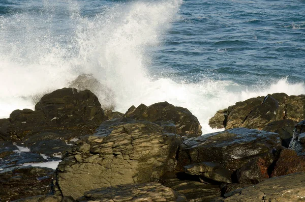 Splash of a wave on a rocky cliff. Quintanilla. Arucas. Gran Canaria. Canary Islands. Spain.