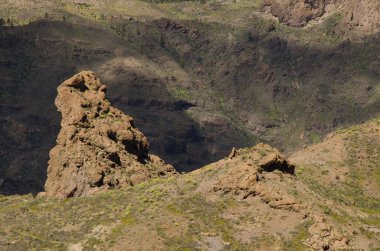 Landscape with a rocky cliff. San Bartolome de Tirajana. Gran Canaria. Canary Islands. Spain.
