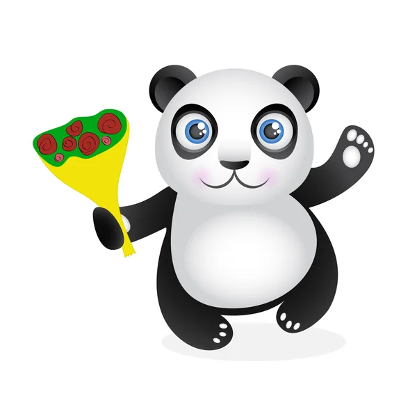 Panda com um buquê de rosas — Vetor de Stock