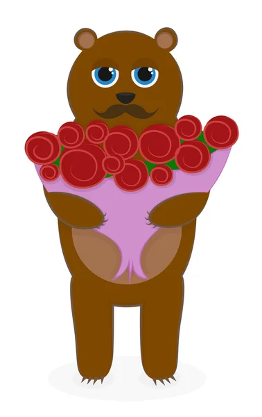 Bear with a bouquet of roses — Stock Vector