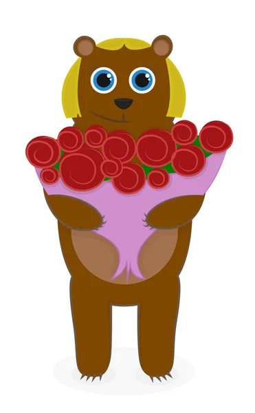 She-bear with a bouquet of roses — Stock Vector