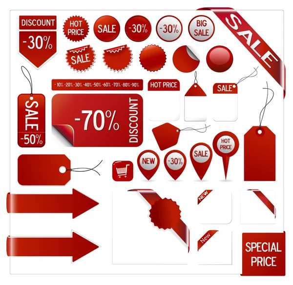 Étiquettes rouges, étiquettes, autocollants, Vecteur — Image vectorielle