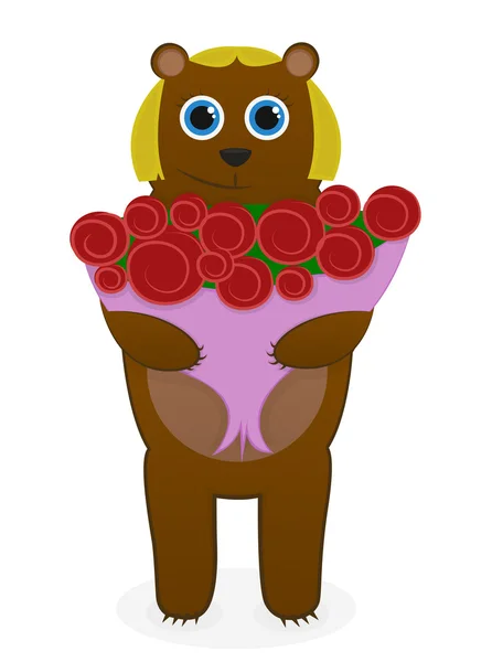 She-bear with a bouquet of roses — Stock Vector