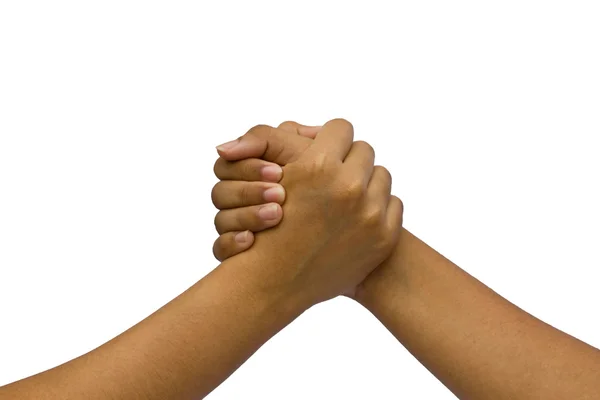 Zwei gekoppelte Hände, isoliert auf weißem Hintergrund — Stockfoto