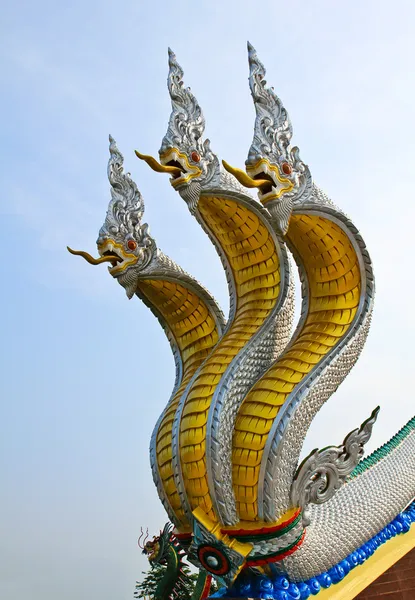 Thai dragon or king of Naga statue with three heads. — Stock Photo, Image