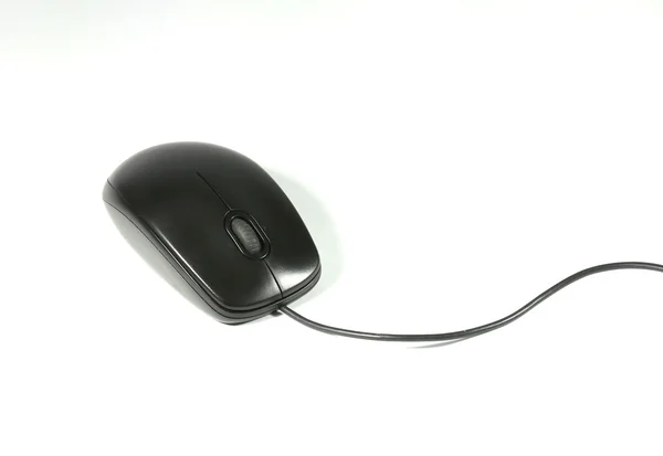 Black computer mouse with cable on white background. — Stock Photo, Image