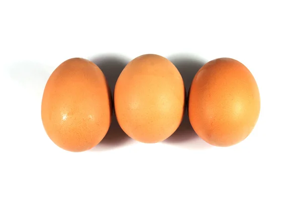 Tres huevos marrones aislados sobre fondo blanco . — Foto de Stock