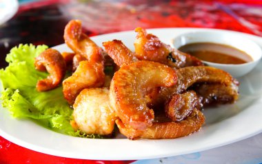 taze kızarmış domuz, closeup Tayland gıda.